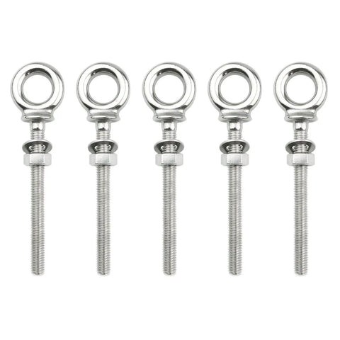 Set of 5 316 Stainless Steel Eye Bolts with Nuts and Washers for Industrial or Home Projects, M8 x 1.25mm, 8mm by 80mm.