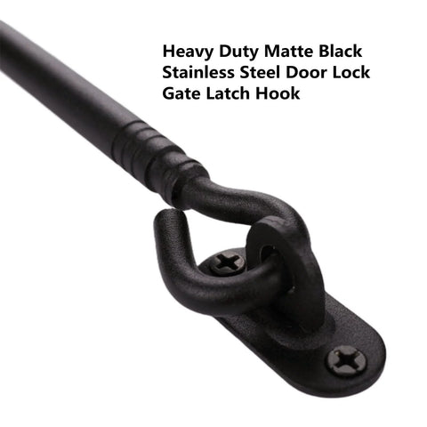 8 Inch Heavy Duty Barn Door Hook And Eye Latch, solid extra thick sliding door lock in black finish, close-up view