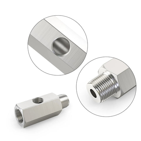 GASHER stainless steel 1/4 NPT oil pressure adapter fitting, 1/4 NPT female to male with 1/8 NPT female port