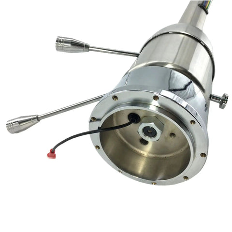 Close-up of 32 Inch Stainless Steel Tilt Steering Column With 9 Hole Wheel Adapter No Key, showing polished finish and adapter holes.