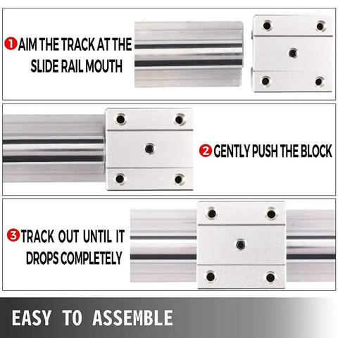 Guide showing assembly of 2 Pack SBR12LUU 12mm Linear Motion Slider Block With Graphite Copper Sleeve Inside For 12mm Linear Guide Rail