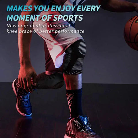 Athlete wearing Professional Knee Brace With Patella Gel Pad And Side Stabilizers during a basketball game for support.