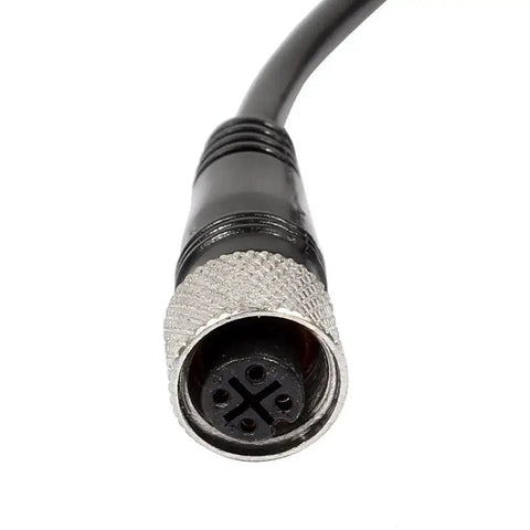 Close-up of an M12 Female Straight 4 Pin Connector Aviation Socket Electrical Cable 2 Meter Black With PVC and Metal Construction