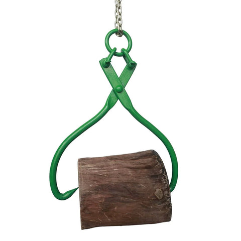 Green 32 Inch Log Lifting Tongs Heavy Duty Grapple For Lumber Skidding And Logging Grabber holding a wooden log