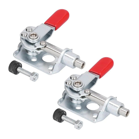 Heavy Duty Push Pull Toggle Clamp Set For Woodworking And Welding Jigs, 2 Pack Hand Tool Clamps shown in front view with screws