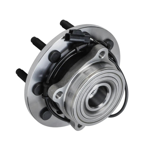 4WD Front Wheel Bearing Hubs For Dodge Ram 2500 3500 2003 2004 2005 Replacement Wheel Bearing And Hubs Assembly Set 2 Pack With Front ABS 8 Bolt Square Flange Hubs close-up view showing 8 bolt design and wiring.