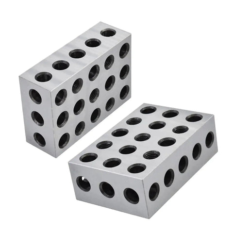 Ultra Precision Machinist Block Set 1x2x3 with 23 holes for milling machines, matched pair, 0.0002 inch tolerance, two-pack