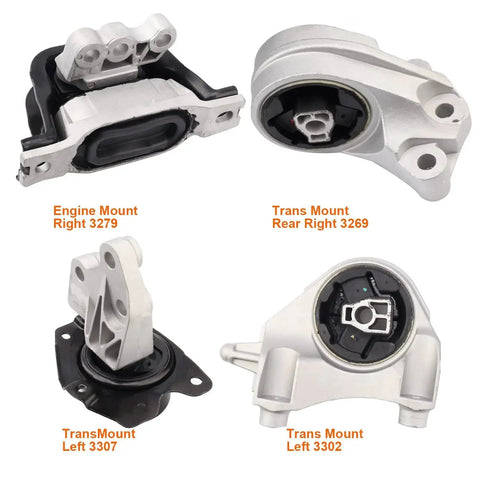 Set Of 4 Heavy Duty Engine Motor And Transmission Mounts For 2010 To 2017 Captiva Equinox Terrain 2.4L Direct Replacement