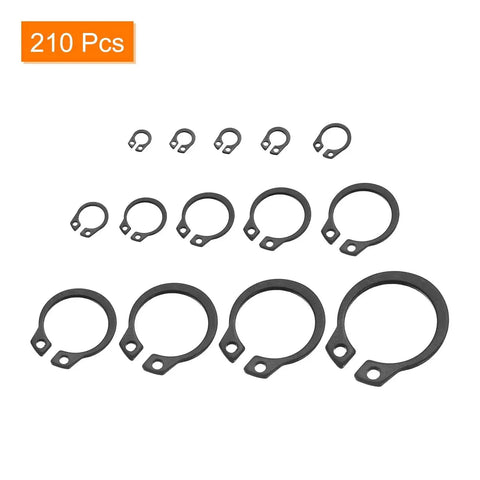 210 Piece External Retaining Ring Set In 14 Sizes For Valves And Electrical Appliances, 65Mn Carbon Steel Circlip Snap Rings