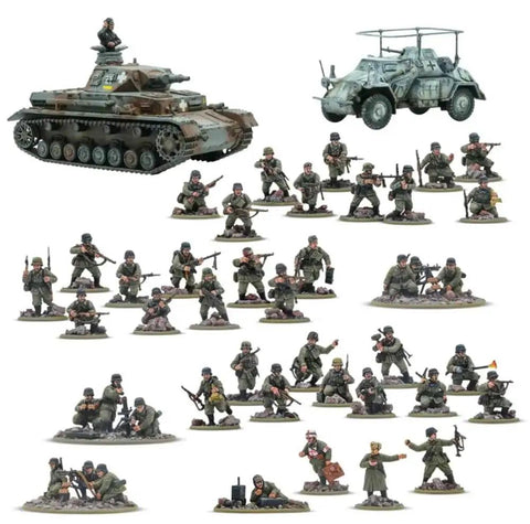 Bolt Action Rattenkrieg German Veteran Infantry Starter Army For Close Quarters Wargaming - unassembled miniatures of soldiers and tanks