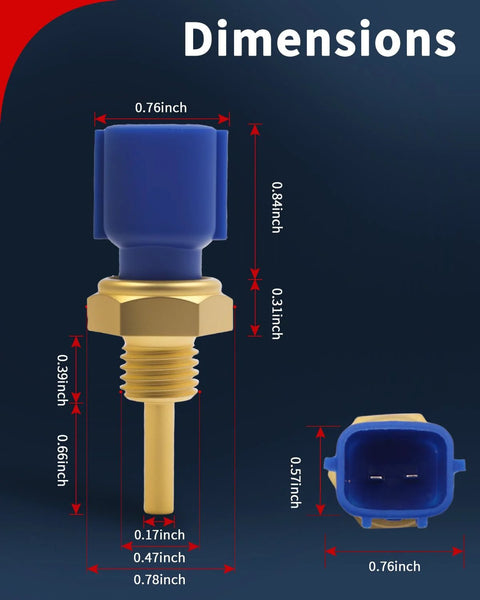 Engine coolant temperature sensor with blue connector and brass threaded probe.