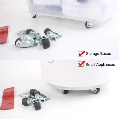 0.5 Inch Mini Swivel Caster Wheels With Self Adhesive Plate Low Profile Rubber Casters for furniture and appliances, installed view