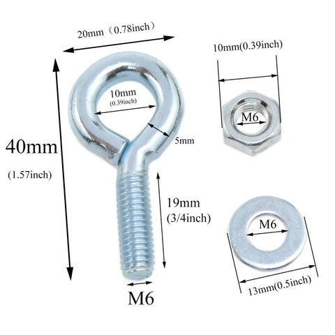 Heavy Duty 1/4 x 3/4 Inch Male Thread Eye Bolt With Nut, Shoulder Lifting Ring, Marine Grade Hardware shown with dimensions