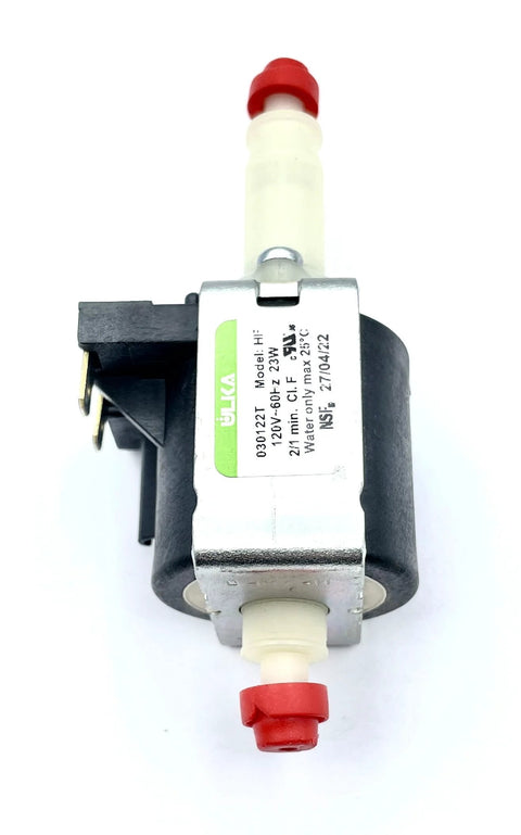 ULKA HF replacement pump for espresso machines, solenoid water pump, 2.6 bar max, 120V 60Hz, 23W, red caps