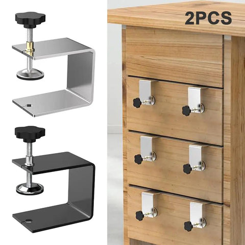 Heavy Duty Drawer Front Clamps Set Black Stainless Steel C Clamps For Woodworking Dual End Fixing Clips installed on drawers
