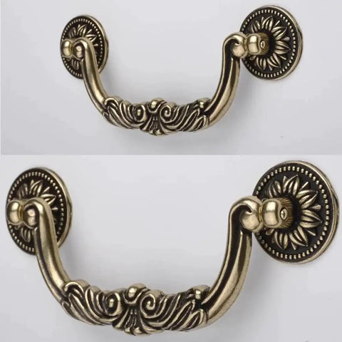 Set Of 6 Antique Bronze Drop Bail Cabinet Pulls With Carved Texture For Drawer Dresser And Closet Furniture, 5 Inch Hole Centers.