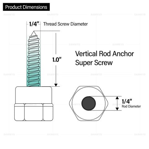 Diagram of Woodwork Ready Quick Install Screw Anchor For One Quarter Inch Threaded Rod No Predrilling Required Steel With Zinc Finish One Quarter Inch By One Inch Screw Length Easy To Use Durable Wood Anchors Pack Of 25 For Fast Reliable Installations showing dimensions and structure.