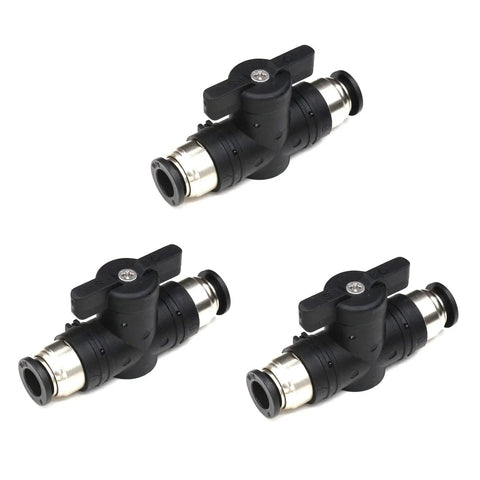 Quarter Inch Push Connect Pneumatic Ball Valve With Quick Connect Tube Fittings Straight Union Air Flow Control Valve, 3 Pack