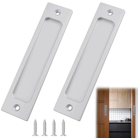 5.9 Inch Rectangular Flush Sliding Door Pulls Set Of 2 In Brushed Silver Durable Aluminum Alloy Recessed Handles With Screws