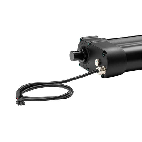 Close-up of the Heavy Duty 12V Linear Actuator With 12 Inch Stroke For Agriculture Solar Tracker And Construction, 2000 Lbs Push Pull, IP67 Water Resistant, Brushed DC Motor, Durable Stainless Shaft By Progressive Automations.