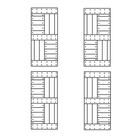 Diagrams of S-Series Knotty Pine Wood Sliding Barn Door With Hardware Kit, Handmade In USA, Multi Color Finish in various widths.