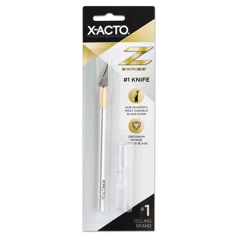 Precision Craft Knife With Aluminum Handle And Safety Cap From X ACTO Z Series For Delicate Trims And Fine Cuts Zirconium Nitride Coated Blade For Durability DIY Friendly For Paper Plastic Film Fabric Thin Metal And More in packaging