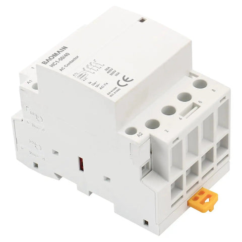Heavy Duty 110V AC 4 Pole Contactor with four normally open contacts, 50A rating, DIN rail mount, front view