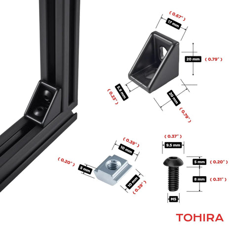 20 Sets Black 2020 Series Aluminum Extrusion Corner Bracket Kit Includes 20 Right Angle Connectors And 40 M5 T Slot Nuts And Screws