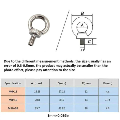 M6 Heavy Duty Lifting Eye Bolt Workhorse For Industrial Rigging In 304 Stainless Steel Shoulder Ring Eyebolt with diagram and specs