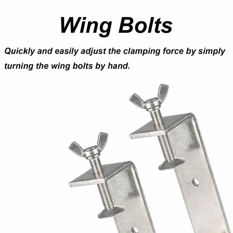 C clamps with wing bolts in stainless steel, wide jaw opening