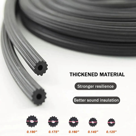 Round Window Screen Spline, 0.197 Inch Diameter, 100 Foot Roll for Replacement Screens, shown with serrated hollow core and size options.