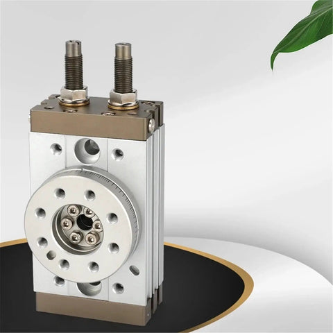 MSQB rotary pneumatic air cylinder high type rack and gear actuator, front view; silver body, brown end caps, Amazon