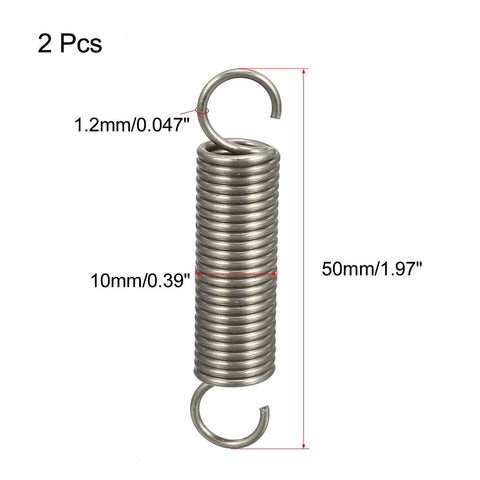 uxcell stainless steel dual-hook tension spring, 0.047 in wire, 0.39 in OD, 1.97 in free length, 2 pcs