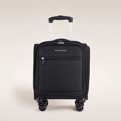 Underseat Carry On Luggage With Wheels Softside Lightweight Travel Bag For Men And Women 14.5 Inch Spinner Black Front View
