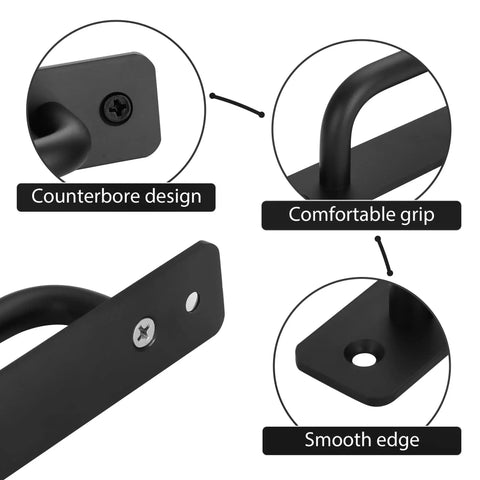 Close-up of Black Barn Door Handles Set 10 Pack With 5 Inch Hole Center Sliding Door Pulls Modern Aluminum Alloy Hardware
