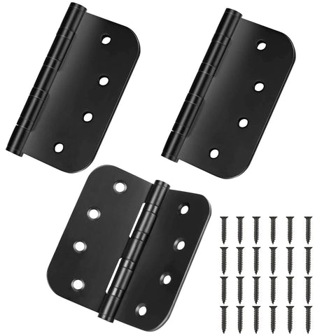 Stainless Steel Ball Bearing Door Hinges 4x4 Inch Heavy Duty Black Finish Five Eighths Inch Radius Corners Commercial Grade 3 Pack