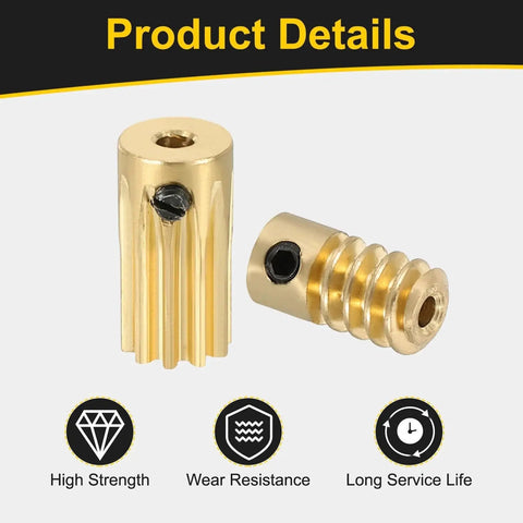 Brass Worm Gear Set 10T 0.5 Module 10 To 1 Reduction Right Rotation Drive Gear Box Wheel For Small Machines And DIY Builds