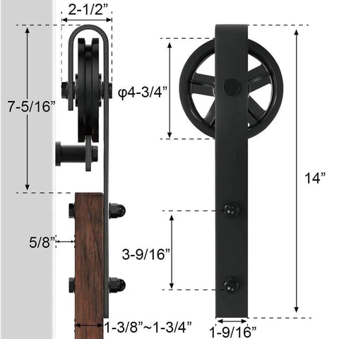 Heavy Duty Sliding Barn Door Hardware Kit Black 6 Ft Track System With Silent Glide Wheels Floor Guide Easy To Install dimensions