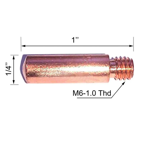 0.035 Inch MIG Welding Gun Accessory Kit contact tip M6-1.0 threaded copper replacement part shown with dimensions
