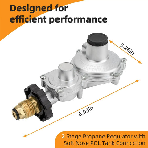 Two Stage Propane Regulator With Soft Nose POL Connection for Twenty To Hundred Pound Tanks, 3/8 NPT, ASME Tank ArrogantF