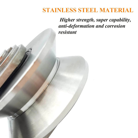 Close-up of Stainless Steel V Groove Wheel Heavy Duty Caster With Bracket For Sliding Gates And Industrial Machines, highlighting material