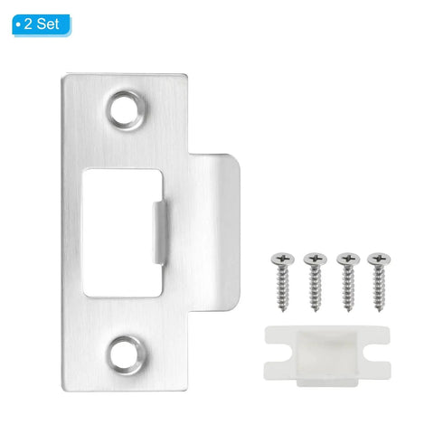 Stainless Steel Door Strike Plate Set Of 2 With Screws For Interior And Exterior Doors, Big Hole T-Strike Backplates, 2-3/4 Inch (70 X 40 Mm), Silver Finish