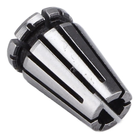 Close-up of a single ER8 collet from a 9-piece chuck set for CNC engraving machines, crafted from hardened steel for secure clamping.