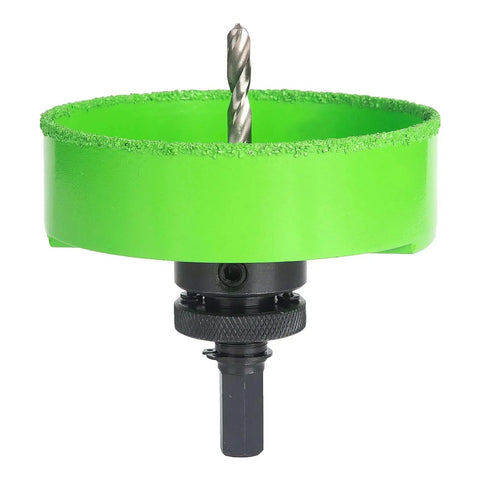 Front view of 4 1/8 Inch Carbide Hole Saw For Recessed Lights With Continuous Rim Cuts Plaster And Drywall Cleanly In Ceilings