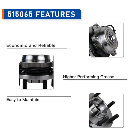 Close-up view of 2 Pack Wheel Hub And Bearing Assembly 515065 For 2005 2018 Nissan Frontier 2005 2012 Pathfinder 2005 2015 Xterra And 2009 2012 Suzuki Equator With ABS 6 Lug with highlighted features.