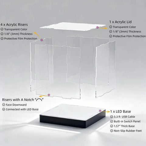 Lit Display Case With RGBW LED Lights USB Powered Switch Panel And App Control For 1:18 Scale Car Models assembly diagram