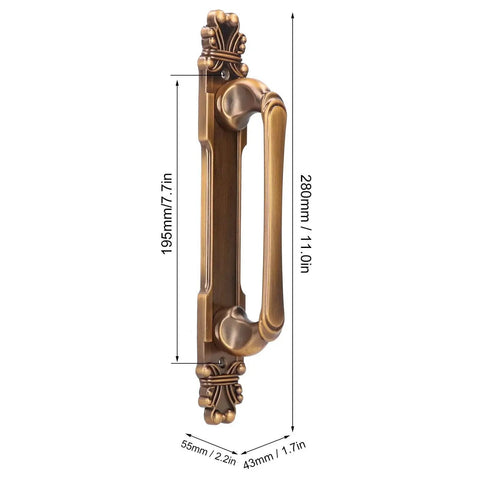 Antique Zinc Alloy Door Pull Handle For Cabinets And Drawers, surface mounted with measurements, versatile indoor outdoor use.