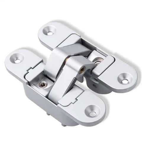 2 Pack Invisible Door Hinges For Wood Doors, 180 Degree Hidden Cross Hinge, gold finish, seamless mount hardware.