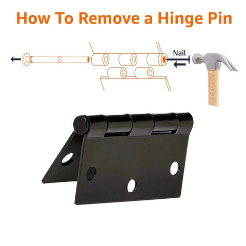 Guide on removing a hinge pin from Interior Door Hinges Square 3.5 Inch Matte Black Pack Of 12 With 72 Mounting Screws Durable Steel Construction.