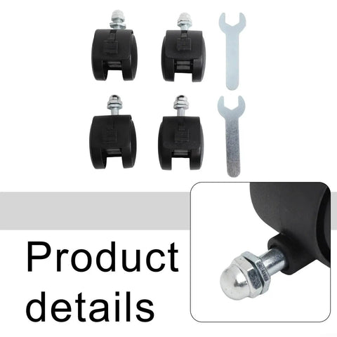 Image of 4 Pack Replacement Caster Wheels For Electric Oil Heater With Brakes Durable Plastic Construction Easy Install With Included Tools 2 Wrenches Compatible With Midea Models. Features set of four black plastic wheels and two wrenches.